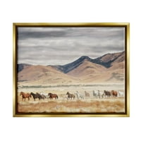 Stupell Industries divlji konji lutaju zapadnim pejzažom metalik zlato uokvireno plutajućim platnenim zidom Art, 16x20