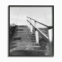 Stupell Industries stepenice na plaži morski okean Vintage crno-bijela fotografija uokvirena zidna Umjetnost namjerno Wick