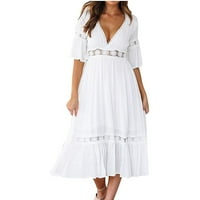 Ljetne haljine za žene do lakta štampana moda do koljena a-Line Datum V-izrez haljina bijela s