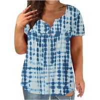 Ljetni vrhovi za žene Women Plus Veličina V-izrez Tipke Tipkani gumb Kratki rukav The Majica Bluza