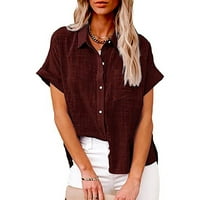 Bluza za prodaju za žene Dressy Casual Solid Color Retro Bluze i majice s majicom s kratkim rukavima kratkih rukava majica za nastavnike Labavi linine i pamučne majice
