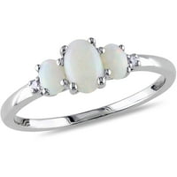Carat T. G. W. Opal i dijamant-naglasak 10kt bijeli Zlatni tri kameni prsten