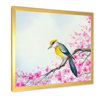 PROIZVODNJAČA Prekrasna ptica koja sjedi na cvjetnoj grani Tradicionalni uokvireni umjetnički otisak