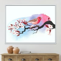 Designart' Pink Bird Sitting On Cherry Branch ' Tradicionalni Uramljeni Platneni Zidni Umjetnički Print