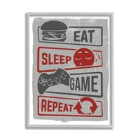 Stupell Industries Eat Sleep Game ponovljeni citat koji kaže Vintage Sign grafika siva uokvirena Art Print Wall Art, 24x30