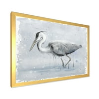 Designart' Grey Heron Bird In Lake ' Farmhouse Framed Art Print