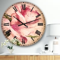 Designart 'Pink Rose crtanje akvarel' tradicionalni zidni sat