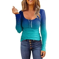 Ženska Moda Casual Tops Crewneck gradijent dugmad tanke duge rukave bluza jesen Casual Dressy bluze vrhovi