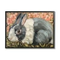 Stupell Wild Rabbit Pink Blooming Livada Životinje I Insekti Slikarstvo Crno Uokvireni Art Print Wall Art