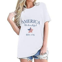 Patriotske majice za žene Dan nezavisnosti ženski vrhovi Dressy Casual Moda Casual O vrat labavi kratki rukav majica pulover vrhovi ženska američka zastava Odjeća 5-bijeli l