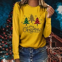 Funny Božić majice za žene dame sretan Božić karirani Print božićno drvo Casual Dugi rukav okrugli vrat