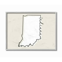 Stupell Industries Indiana početna država mapa neutralni Print dizajn siva seoska kuća Rustikalna uokvirena Giclee teksturirana Umjetnost Daphne Polselli