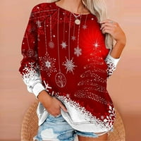 Ženski čišćenje ponude ženski vrhovi božićni ispis okrugli džemper sa dukserom bez kapuljača, crvena, s