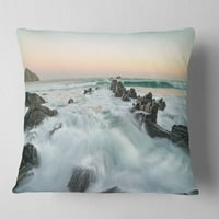 Designart Biskajski zaliv Sunrise Waves - pejzažni štampani jastuk za bacanje - 18x18