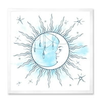 Plavi polumjesec sa zvijezdama i privjescima od Mjesečevog kamena uokvirena slika na platnu Art Print