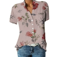 Ženski vrhovi kratkih rukava cvjetna bluza casual ženska moda Henley Tshirts Pink XL