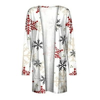 Zunfeo kardigan za žene Dressy-Loose Fit sa džepovima štampani Božić V-izrez Novi Dolazak majice White