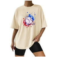 Usmixi Womens Tops ljeto kratki rukav Crewneck Baseball Print Tee Shirts 4. jula Dan nezavisnosti udobne dame prevelike pulover bluze kaki xl klirens ispod $5