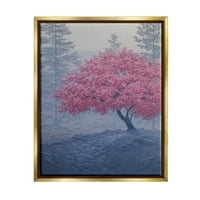 Stupell Spring Cherry Blossom Foggy Path Landscape Photography Gold Floater Framered Art Print Wall Art