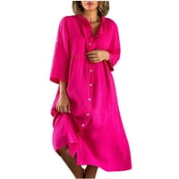 Žene plus veličine Dugme Down haljina Pamučna posteljina košulje od majica Comfy Light Ljeto Midi haljina