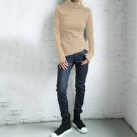 Pxiakgy majice za ženske bluze patentni zatvarač čvrsti dugi pulover vrhovi ženske dukserice casual rukave turtleneck ženske majice košulje kaki + SAD: 6