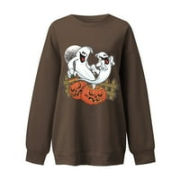 Mitankcoo Žene Halloween Ghost prevelizirani duksevi Smiješni sablasni horor sezona pulover dukserica Jesen Crewneck Pulover vrhovi Brown l