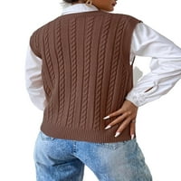 Mocha Brown solidan Casual Regular Fit ženski džemper prsluci