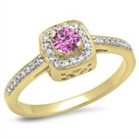 Dazzlingrock kolekcija 14k okrugli ružičasti safir i bijeli dijamant ženski verenički prsten, žuto zlato,