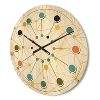 Designart 'Golden Lines Grid I' Mid-Century Modern Wood Wall Clock