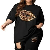 Ženske Casual Leopard Print okrugli vrat Crne Plus Size majice 4XL