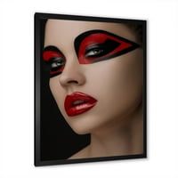 Dizajnerska Crvena usne crna šminka na očima maske modernog uokvirenog umjetničkog tiska