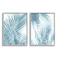 Stupell Industries Blue Ferns Sažetak Light Dizajn Grafička umjetnost Siva uokvirena umjetnost Print Zidni umjetnički set od 2, 16x20
