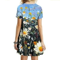 Efsteb ljetne haljine za žene Sundresses plaža Casual Trendy labava cvjetna haljina s printom Crewneck