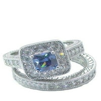 Njegov njen Blue & Clear CZ vjenčani prsten Set srebra i nehrđajućeg čelika