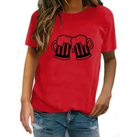 Lroplie Womens Tops modni Trend štampani okrugli vrat kratki rukav majica Top Shirts za žene Red s