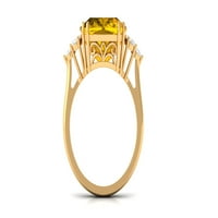 Laboratorija Solitaire porastao je žuti safirni prsten sa moissine triom za žene, 14k žuto zlato, US 4.50