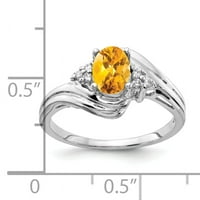 Primalni zlatni karatski bijeli zlato 7x ovalni citrinski i dijamantni prsten