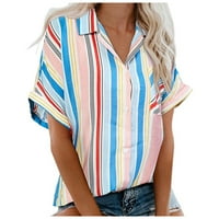 Yubnlvae majica za žene Casual Stripe Print V-izrez džepni kratki rukavi bluza majica