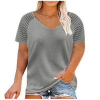 Plus size majice za žene čvrste ljetne V-izrez Tops Casual bluze mrežaste kratke rukave košulje Raglan