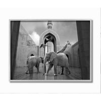 Stupell Industries Safari životinje u Arabesknoj arhitekturi papagaji slonovi žirafa uokvireni zidni umjetnički dizajn ziwei Li, 11 14