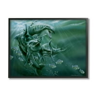 Stupell Industries Podvodni dupini i riba obalna slika Crna uokvirena umjetnost Print Wall Art