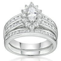 Jay Heart Designs Sterling Silver Simulirani Bijeli Dijamant Marquise Svadbeni Zaručnički Prsten Set