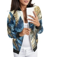 Žene casual svakodnevne jakne lagana zip up jakna cvjetni print kaput za savlake kratka sportska odjeća Sky Blue XXL