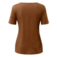 V-izrez Čvrsta blusa Ležerne prilike ljetne kratke rukave za žene Brown S