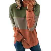 Bescita ženska boja blok duge dugih rukava majica Ležerne prilike labavi pulover na vrhu pada modne odjeće