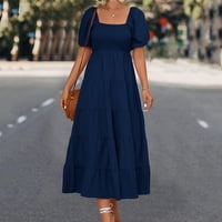 ljetne haljine za žene klirens Trendswomen's Fashion Causual jednobojni kvadratni izrez kratki rukav s