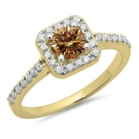 Dazzlingrock Kolekcija 0. Karatni 14k okrugli šampanjac i bijeli dijamant vjenčani oreol zaručnički prsten, žuto zlato, Veličina 6.5