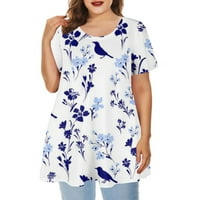 Hanas Top Plus Size ljetna majica za žene , cvjetno štampane klasične majice okruglog vrata, kratki rukav