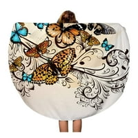 Okrugli peškir za plažu pokrivač cvjetni šareni Realistični leptiri i umjetnički lijepa ljepota čist putni krug kružni ručnici Mat tapiserija bacanje na plažu