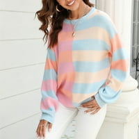 Wotryit ženski prugasti blok u boji Dugi rukav okrugli vrat pleteni džemper pulover ženski džemperi